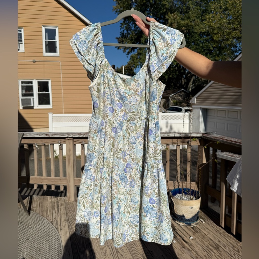Altar'd State White and Blue Floral Dress Size Medium